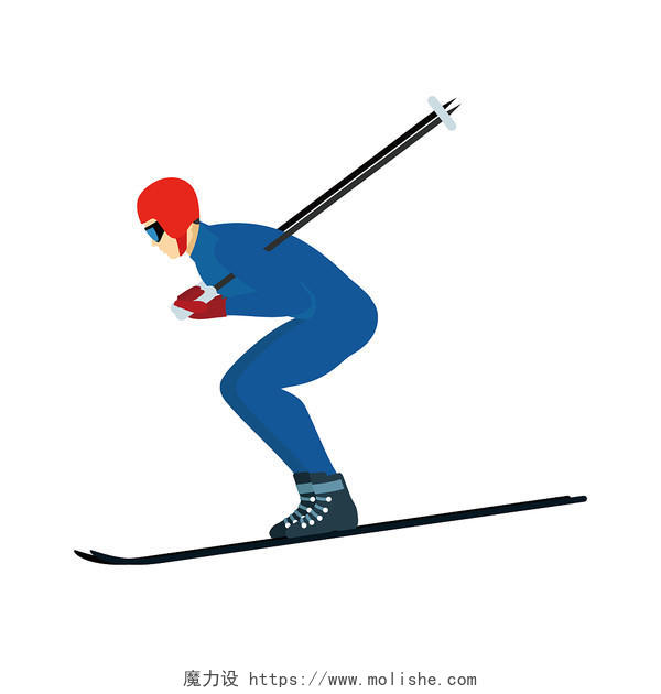彩色手绘卡通扁平风扁平化人物滑雪运动锻炼矢量元素PNG素材